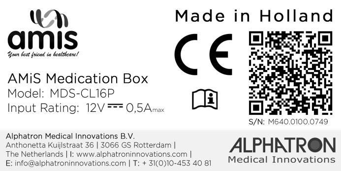 3. Foutmelding en registratie Foutregistratie van de medicatiebox De medicatiebox is aan de achterzijde voorzien van een registratie sticker.