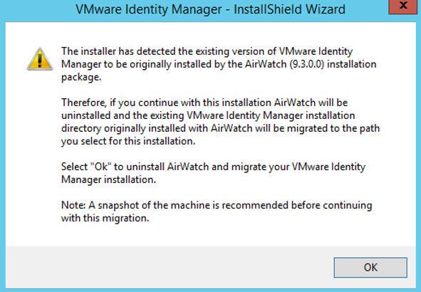 VMware Identity Manager voor Windows migreren naar 3.2.0.1 Procedure 1 Dubbelklik op het installatieprogramma voor VMware Identity Manager.