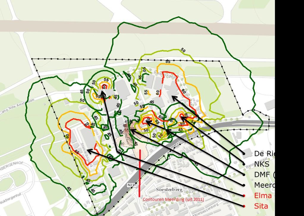 Milieuhindercontouren van bedrijventerrein,