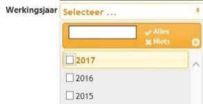 Klik op het werkingsjaar dat passend is voor de actie. Opzoeken kan door in het lege veld bovenaan enkele cijfers in te tikken.