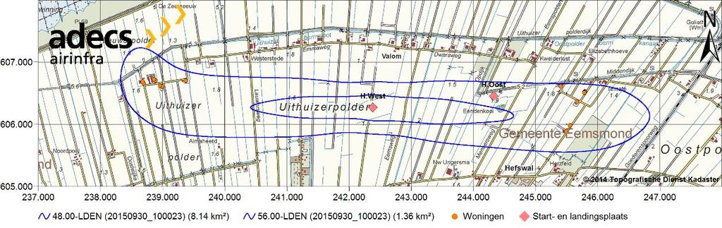 de L den-contour van 48 db(a) bevinden zich 23 woningen (locatie Uithuizerpolder west) of 36 woningen (locatie Uithuizerpolder oost).