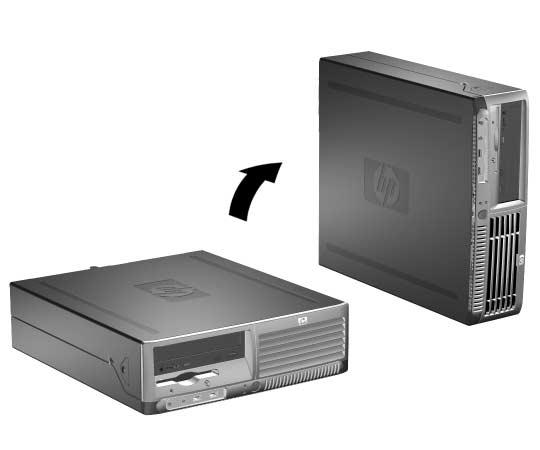 Gebruik van de Small Form Factor computer in de minitowerconfiguratie De Small Form Factor computer kan in minitowerconfiguratie of in desktopconfiguratie worden gebruikt.