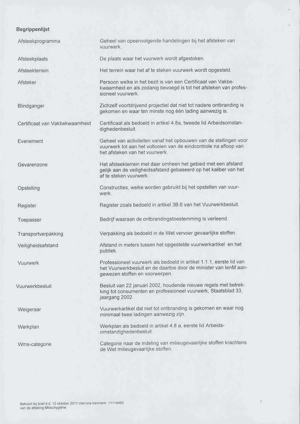 Begrippenlijst Afsteekprogramma Afsteekplaats Afsteekterrein Afsteker Blindganger Certificaat van Vakbekwaamheid Evenement Gevarenzone Opstelling Register Toepasser Transportverpakking