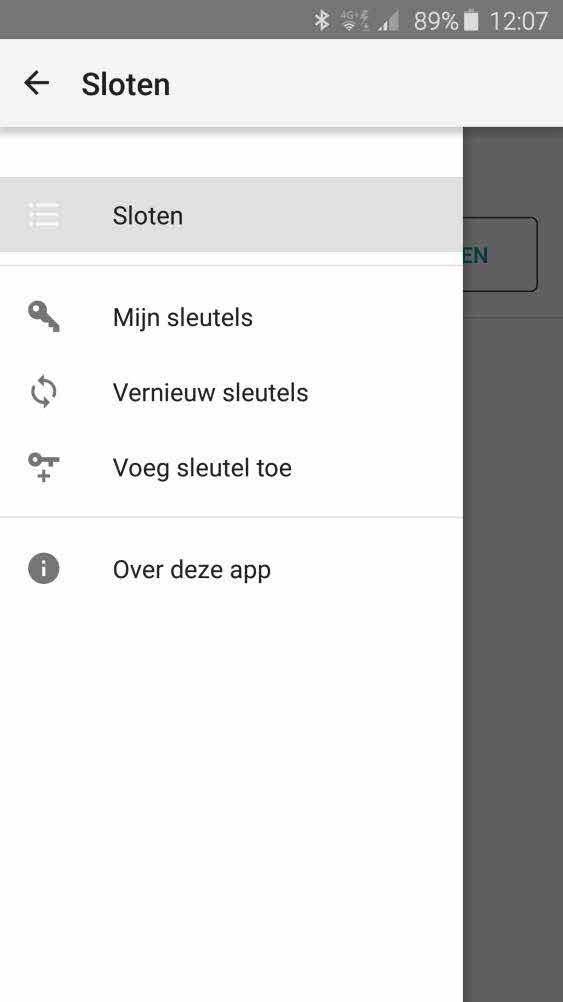 VERGRENDELINGEN ELEKTROMAGNETEN TOEGANGSCONTROLE ACCESSOIRES Als op het menu symbool (drie streepjes) in de linker bovenhoek van de app wordt gedrukt, wordt een menu geopend met de optie: Mijn