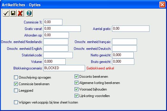 Blokkeren artikelen - Instellingen 3.2.2. Artikelen >BESTAND>ARTIKEL> Open de artikelfiche waaraan je het scenario wil koppelen en kies de knop [Opties].