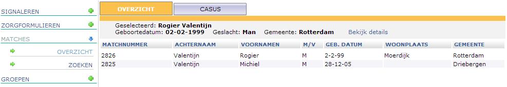 5.2 Overzicht Matches Onder het menu Matches, klikt u op Overzicht. Hier vindt u alle matches waarbij een medewerker van uw instantie betrokken is.