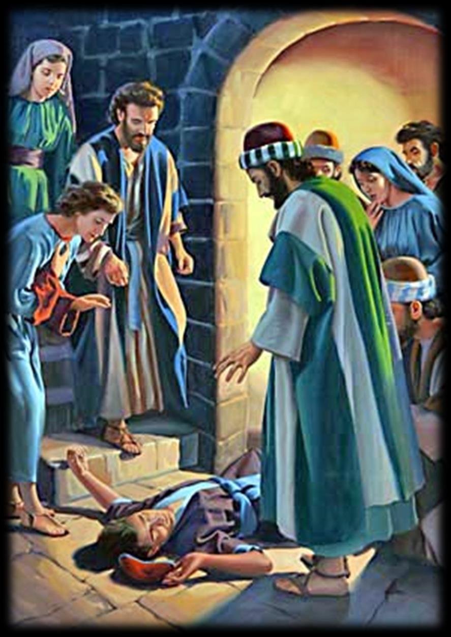 Eutychus viel in slaap, viel uit het raam en stierf. Paulus bracht hem tot leven door goddelijke genade.