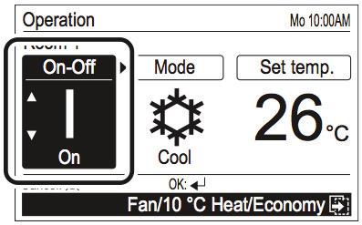 0 C warmte instellen 6--6. Zuinige instelling Na de instelling gaat het scherm terug naar het scherm om de binnenunit te selecteren.