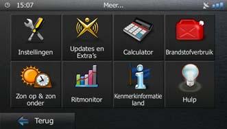 4.2 Het menu Meer Het menu Meer biedt u verschillende opties en aanvullende programma's. Tik op de volgende toetsen:,.