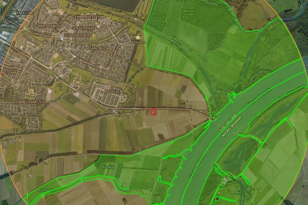 Quickscan flora en fauna i.h.k.v. de realisatie van een recreatieonderneming aan de Provincialeweg in Dordrecht Figuur 4: Ligging plangebied (rood omcirkeld) t.ov. EHS-gebieden (groen gearceerd) Bron: http://www.