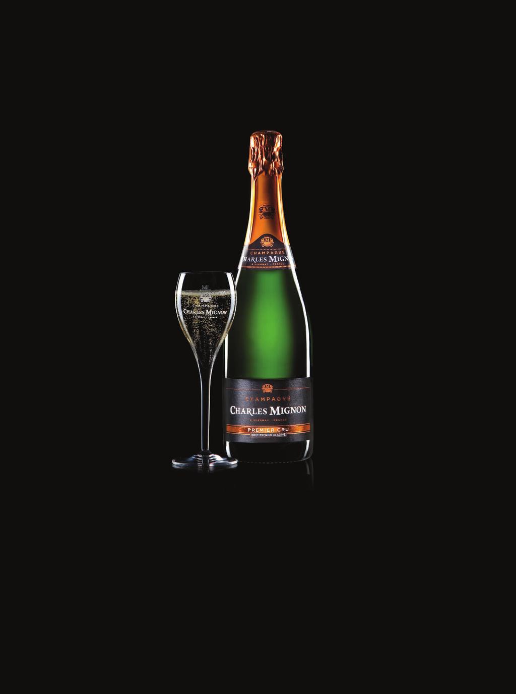 SUGGESTIES Champagne Charles Mignon Brut Grande Réserve 1er Cru Deze mooi parelende champagne wordt enkel gemaakt in de daartoe erkende dorpen die