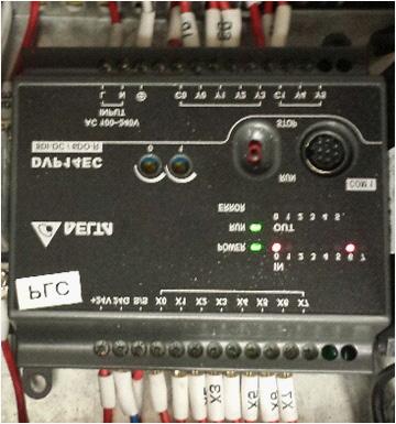 10. Delta DVP 14 EC Controller 10.1 In- en uitgangen Afbeelding 17 In- en uitgangen PLC in orde wanneer leds POWER en RUN (groen) branden.