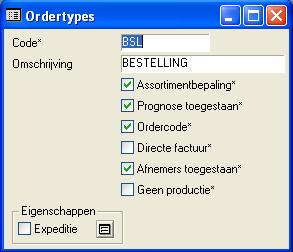 Met een ordertype kunt u in beginsel aangeven al voor soort order u gaat ingeven.