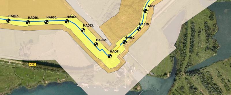 HAALBAARHEIDSSTUDIE KRUISING KANAAL VAN ST. ANDRIES Figuur 7: Route van de ondergrondse kruising ter hoogte van de N322.