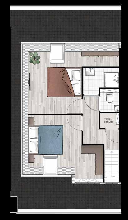 De overige tussenwoningen, bouwnummer 41, 43 en 45 hebben een gespiegelde plattegrond.