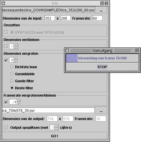 Figuur 3.6: Screenshot van het programma De input vergroten of upsamplen. Hier kan men verschillende methoden gebruiken.