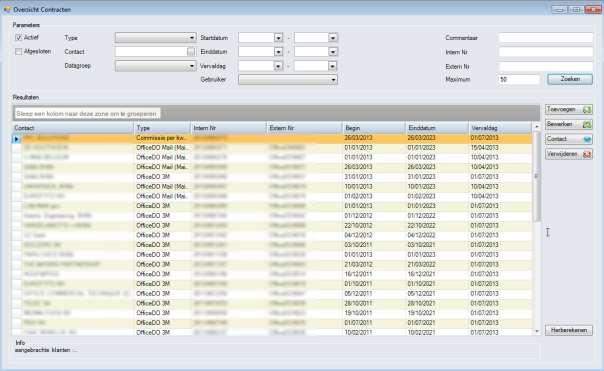 U kunt hier dan ALLE contracten opzoeken. De volgende gegevens kunt u raadplegen: 1.