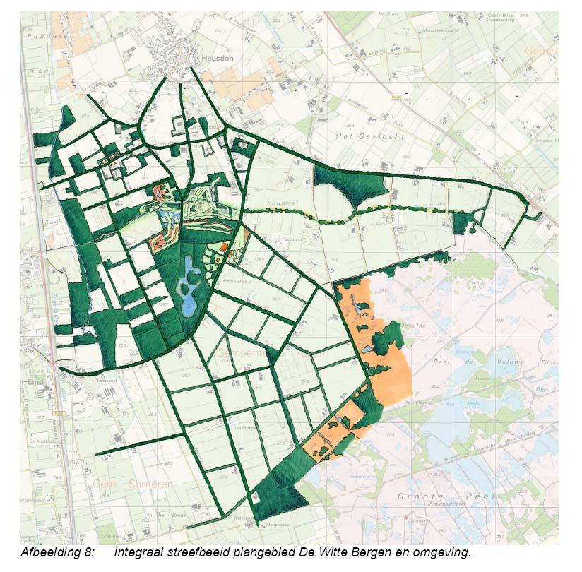 Integraal streefbeeld de Witte Bergen en omgeving (Bron: gebiedsvisie Witte Bergen, oktober 2008, Grontmij) Door de aanleg van de golfbaan wordt een gedeelte van de Ecologische Hoofdstructuur