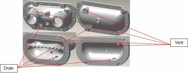 Verdamperleidingen Afvoer RTAF-koelmachines zijn voorzien van 2 afvoeraansluitingen met kleppen: een bevindt zich op de invoerkast en de ander op de achterkast van de verdamper.