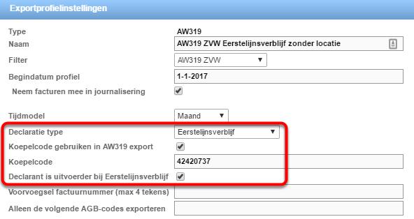 Zonder locatie Bij het exportprofiel zonder locatie staat ook de koepelcode, of contract-agb-code ingevuld.