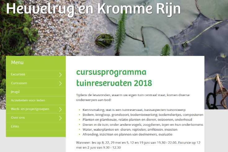 Cursus Tuinreservaten Voor inwoners die hun tuin watervriendelijk en natuurvriendelijk willen inrichten heeft het IVN Heuvelrug en Kromme Rijn in mei en juni de cursus Tuinreservaten georganiseerd.