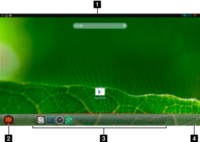 1 Statusbalk: hier vindt u informatie over de draadloze verbinding, voeding, batterijstatus en klok.