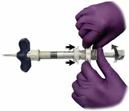 Voor mechanische hulp: 11a. Verschuif de witte kraag en klik deze vast om het draaimechanisme te activeren. 11b. Draai de handgreep van de zuiger naar rechts om verder te gaan met injecteren.