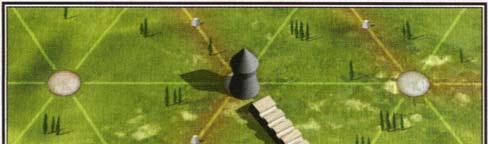 De speler heeft gedobbeld. Hij plaatst de zwarte toren op het onderste torenveld.