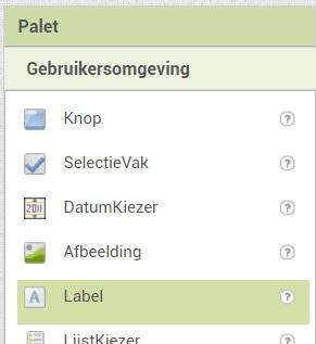 Een vraag maken Als eerste sleep je een Label onderdeel naar de weergave om te gebruiken voor je vraag. Om jouw vraag in dit Label te krijgen, klik je er eerst op, óf in de Weergave óf in Componenten.