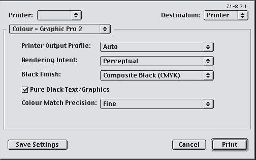 MAC OS 9 (OFFICEKLEUR) 1. Selecteer [Print] in het menu [Archief]. 1 2 3 2. Selecteer uw printer in het menu [Printer] (1). 3. Selecteer [Kleur - Officekleur] in het volgende menu (2). 4.