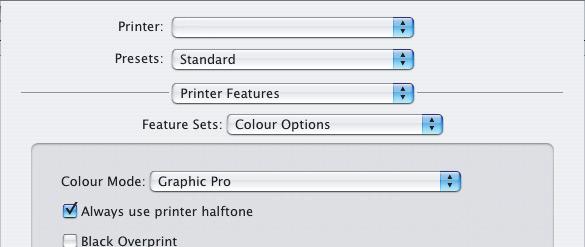 MAC OS X Als u een CMYK-brondocument hebt, gebruikt u de volgende instellingen in het printerstuurprogramma om een CMYKinktsimulatie uit te voeren: 1. Kies [Archief] [Print]. 1 2 3 4 2.