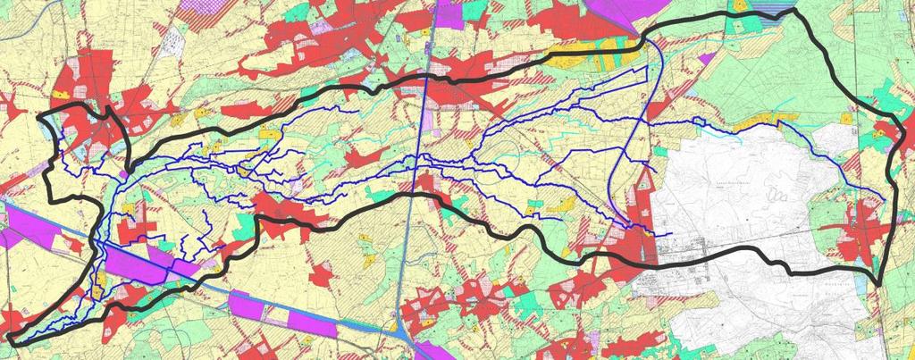 Stroomafwaarts van het Kanaal van Beverlo domineert duidelijk een agrarisch karakter (lichtgeel), al dan niet landschappelijk waardevol (gearceerd).