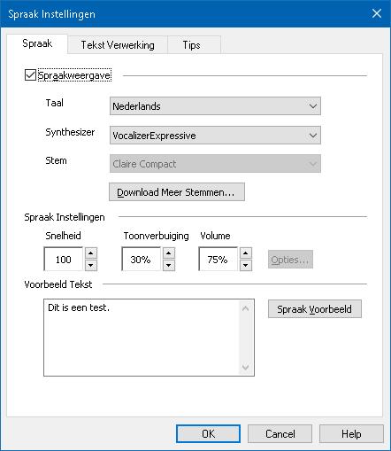 140 Het Spraak Tabblad Instelling Schakel Spraak Output in Taal Synthesizer Beschrijving Schakelt spraak output aan en uit voor scherm lezen.