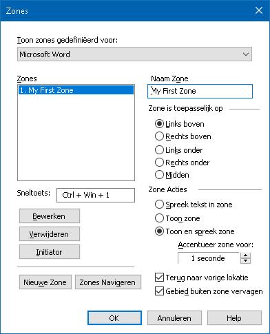 Hoofdstuk 6 Leesfuncties 187 Het Lees Zones diaoog-venster Instelling Toont zones gedefinieerd voor Zones Sneltoets Beschrijving Toont een lijst van programma's die momenteel worden uitgevoerd.
