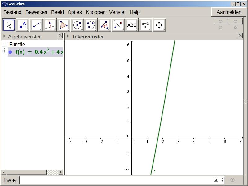 bevindt; 2 het tekenvenster toont de meetkundige voorstellingen (punten, grafieken, hoeken, etc.); 3 de objecten worden bijgehouden in het algebravenster. 1.