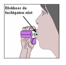 Sluiten: Sluit de witte hendel helemaal, zodat hij weer terug klikt in zijn oorspronkelijke positie. De inhalator is nu klaar voor onmiddellijk gebruik. 3.