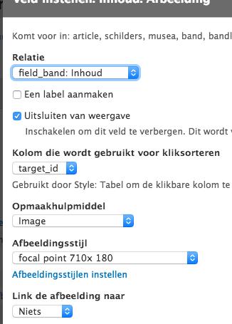 5. Voeg opnieuw het veld afbeelding toe, dit keer gebruik je de relatie niet, let op de afbeeldingsstijl: 6.