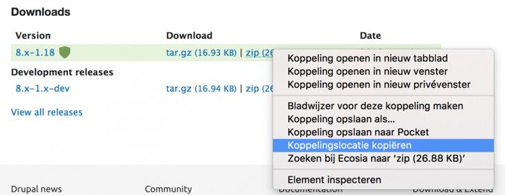 Wanneer je een module zoekt volstaat het om in een nieuw tabblad te zoeken met als trefwoord "< naam van de module > drupal" In dit geval zoeken we dus concreet naar: "admin toolbar drupal"