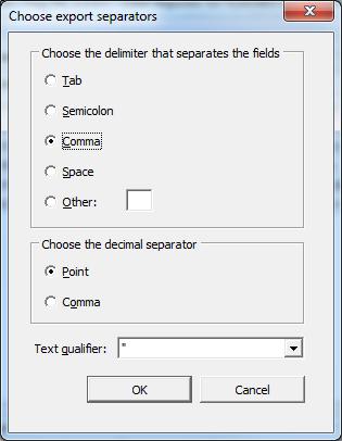 Figure 16: The Choose export separator form allows to select the separators. 5.2 Data import In the menu, one can select the File / Import / Substances option.