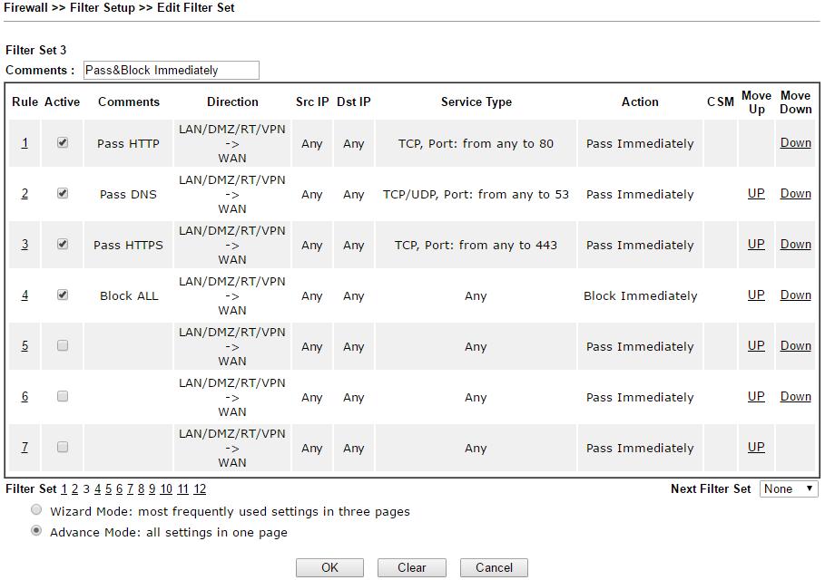 Block Immediately of Block if no further match? De keuze voor Block Immediately of Block if no further match is geheel aan u. Met beide mogelijkheden kunt u de gewenste firewall setup bereiken.