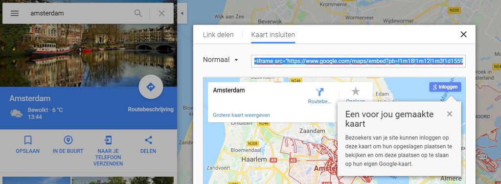 Een kaart of video toevoegen 6 Diezelfde techniek werkt ook met Google Maps. Ga naar https://www.google.nl/maps en zoek de plaats die je toe wilt voegen. Klik op het resultaat, dan op de "delen" knop.