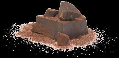 onttrokken worden. De dikke, harde klomp die overblijft, wordt vermalen tot cacaopoeder. Deze cacaopoeder wordt verwerkt in pakkingen.