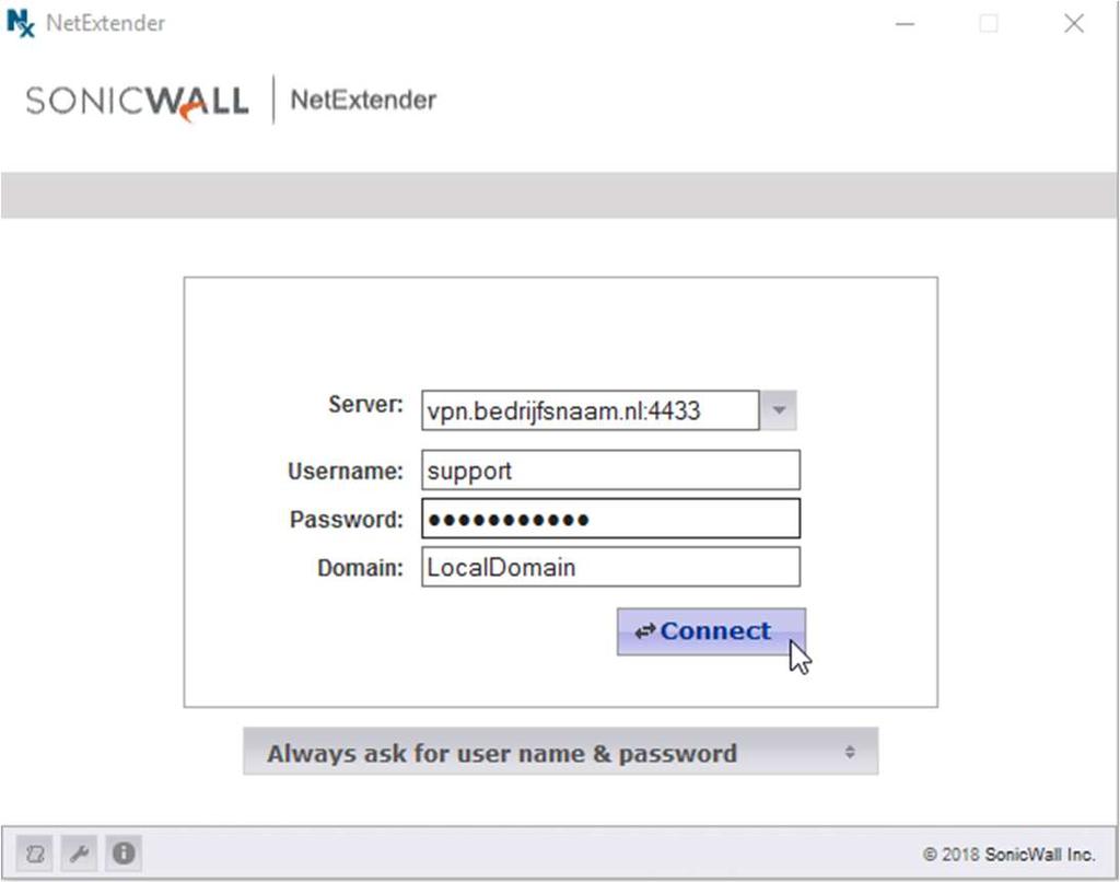 netwerk. 1. Open SonicWALL NetExtender (vanaf uw bureaublad). 2.