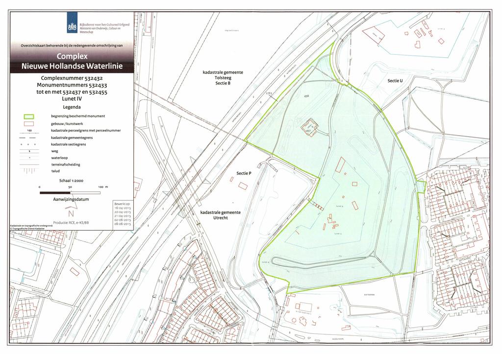 Ministerie van Onderwijs, Cultuur en Wetenschap Overzichtskaart behorende bij de redengevende omschrijving van omp Nieuwe Hollandse Waterlinie kadastrale gemeente Tolsteeg Sectie B Complexnummer