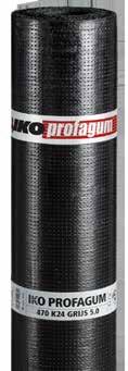 IKO profagum is een waterdichtingsmembraan samengesteld uit plastomeer (APP) bitumen met brandvertragende eigenschappen en een polyester-glas