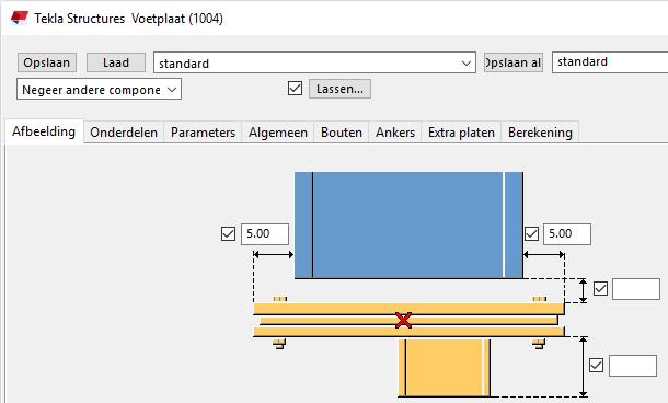Voorbeeld: Voetplaat (1004) Tabblad Afbeelding Gebruik de sneltoets Ctrl + F om de component Voetplaat (1004) op te zoeken. 1. Laad de instelling standard 2. Klik op Toepassen en OK 3.