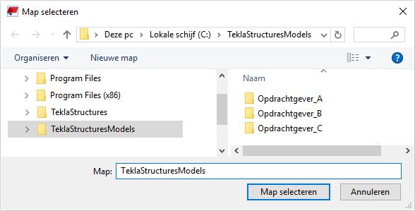 Klik op de knop Bladeren.. om het dialoogvenster Map selecteren te openen, waar u een nieuwe map aan kunt maken. U kunt bijvoorbeeld submappen maken om de modellen per opdrachtgever op te slaan: 4.