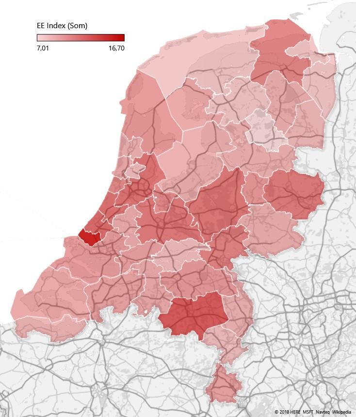 3.2 40 Stadsregio s in 2016 Het beeld van de kwaliteit van provincies kunnen we nu nuanceren door een geografisch niveau dieper te analyseren wat de pieken en dalen in Nederland zijn 3.
