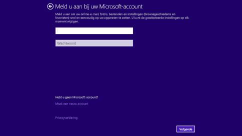 een Microsoft-account Aanmelden met Als je al een Microsoft-account gebruikt om je bij Windows 8 of Windows RT aan te melden, zal je accountnaam al zijn ingevuld.