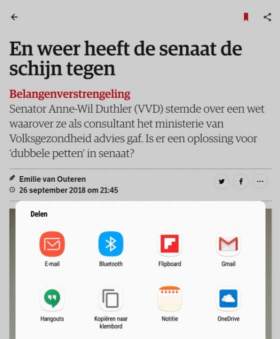 7. Artikelen delen U kunt artikelen vanuit de app delen met anderen, bijvoorbeeld via e-mail of Whatsapp.